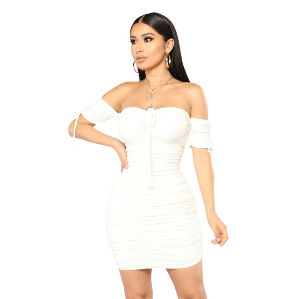 White Ruched Dress From Fashion Nova